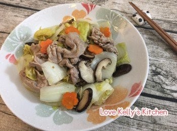 [簡易小菜] 冬菇肉片炒娃娃菜