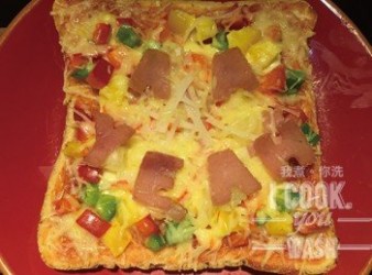 焗雜菜熔岩蛋醬pizza