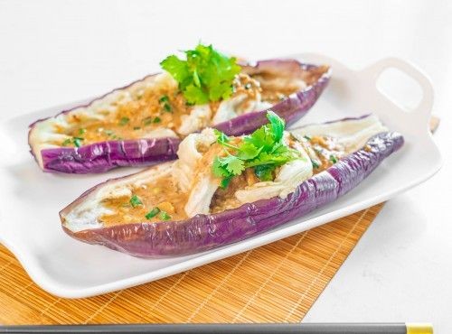 微波爐食譜｜麻醬涼拌茄子船 Eggplant cold dish with sesame sauce