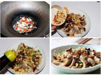 step5: 爆香的油潑在豬肚上面，嗞啦一聲，花椒香氣四溢，倒入花生碎，撒上蔥花，淋上醬油即成。