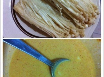 step2: 金針菇切掉木泥部分洗淨，瀝乾水分。