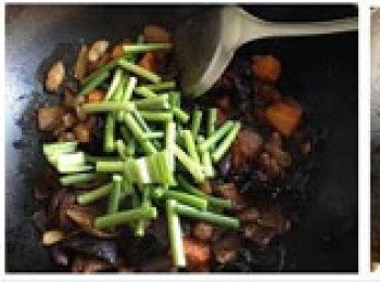 step5: 加入蒜苔燜10分鐘，打開加入尖椒，翻炒至尖椒變綠收汁即可。