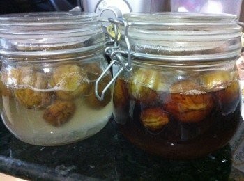 step3: 將青梅沿坑位用刀略介放便出味,放入存氣瓶。底層先平鋪一層冰糖/克糖後再一層梅,梅花間竹如此類推