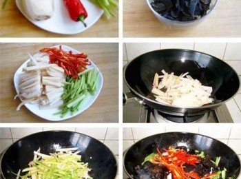 step3: 鍋中油七成熱時，放入蒜片炒香，將所有材料一起放入鍋中，快速翻炒兩分鐘，加鹽、雞精調味，加水澱粉勾芡即可