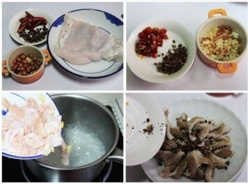 step2: 準備好輔料，花椒用面擀壓碎，花生壓小塊，辣椒乾切段，蒜頭剁碎。