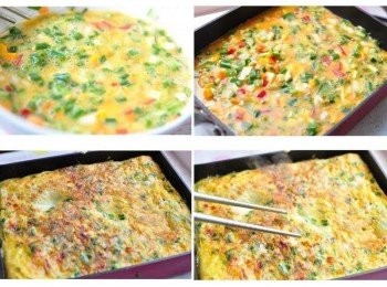 step6: 將蛋餬加入白胡椒及椒鹽和一點點鹽巴均勻攪拌，，輕輕倒入蛋餬至鍋中香煎至微焦，再翻面香煎，因為使用小鍋，蛋餬的厚度較厚，避免外焦內不熟的情形，可用筷子輕輕戳洞，讓熱氣分布均勻，就容易熟囉!