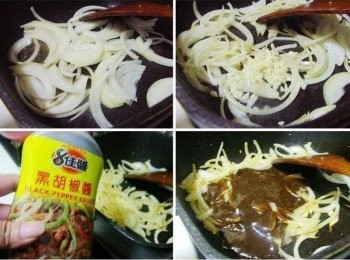 step6: 運用原鍋留下的雞皮油脂炒香洋蔥ˊ蒜末ˊ 再嗆入酌量白酒ˊ黑胡椒醬ˊ水ˊ一起煮滾即成搭配醬料