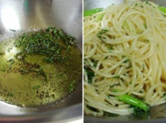 step5: 然後將煮好義大利麵和搭配蔬菜加入和香草油充分拌勻