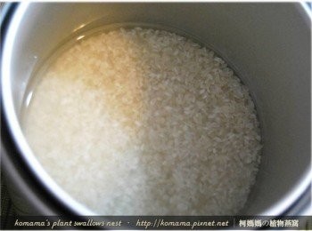step3: 將生米洗淨後，以1:1生米與水的比例，先放入電鍋中。