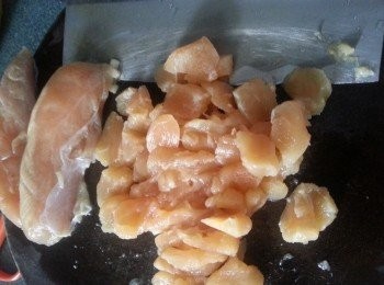 step1: 將急凍雞肉解凍後剁碎