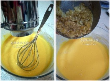 step3: 加入低粉，拌至無粉粒；加入香蕉泥，拌均即為香蕉麵糊