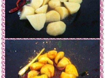 step2: 取出鍋加入2匙食油，油熱，將材料A加入炒香，然後加入咖哩醬料炒均勻。