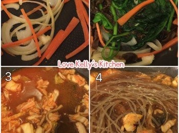 step2: 先落紅蘿蔔炒，再落洋蔥然後菠菜，落少許清雞湯，煮熟盛起；
