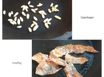 step1: 巴馬火腿煎香切碎備用。