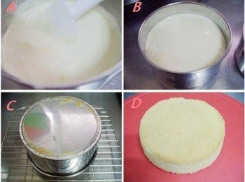 step4: 步驟4A拌勻的步驟3D再回倒於完成的麵糊中再次拌勻即可 B然後將完成的麵糊倒於烤模中ˊ約7分滿 C送入已預熱的烤箱180度烤22~25分鐘ˊ完成取出倒扣 C冷卻即可將之脫模