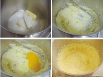 step2: 將軟化的奶油加上細砂糖用攪拌器打發至膨鬆狀態ˊ 然後加入雞蛋ˊ (分次加入)...打至柔順綿滑