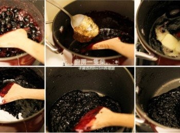step1: <span class="group_1">藍莓餡</span>新鮮藍莓洗淨，連同黑糖、細砂糖一起放入小鍋中，以小火慢熬至沸騰。