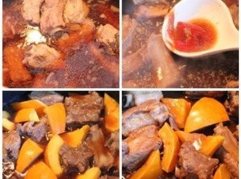 step1: 將排骨川燙後洗淨, 與<span class="group_2">滷汁</span>一起滷30分鐘, 或至排骨煮到自己喜愛的軟嫩度