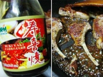 step4: 然後嗆入酌量紹興酒和穀盛壽喜燒4大匙ˊ 讓其收汁入味ˊ完成再灑上少許白芝麻和檸檬汁即可