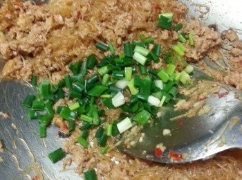 step9: 最後加入蔥粒略炒即可.
