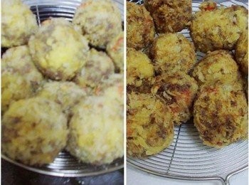 step6: 約炸3~4分鐘ˊ表面金黃ˊ先撈起ˊ然後將油溫調高ˊ 再回炸一次ˊ逼出多餘油脂並讓外層更香酥