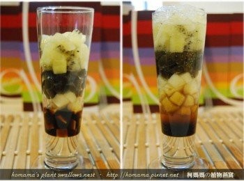 step8: 最後放入切成塊狀的奇異果，並倒入氣泡水至杯口處即可。