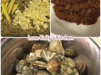 step1: 沙蜆用水浸加少許鹽及1支鐵匙羮，浸1-2小時待吐沙然後備用；