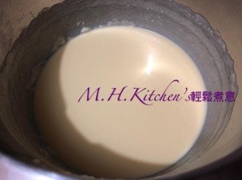 step28: 加入蛋,牛油溶液用攪拌機攪均成漿