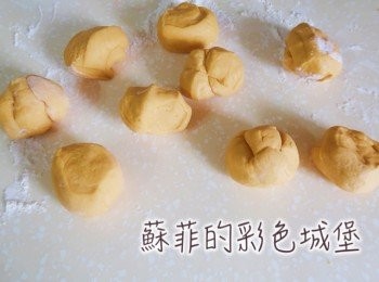 step6: 第一次發酵完的麵糰約漲到2倍大,分成9顆約45g的麵糰。