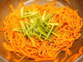 step4: 起鍋前再加入青椒絲，並拌炒至熟透即可。