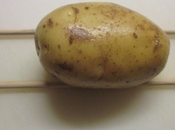 step1: 馬鈴薯洗淨，底下架兩根筷子.