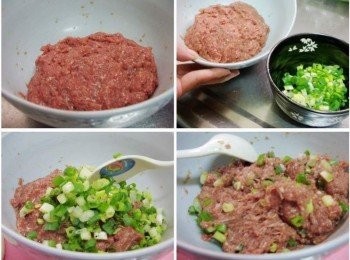 step2: 利用麵團鬆弛的時間ˊ將<span class="group_2">餡料</span>加上<span class="group_3">調味</span>拌勻至黏稠狀ˊ (蔥花除外)ˊ太早加入蔥花會出水影響口感ˊ所以蔥花要包餡時ˊ 再加入略為拌勻即可