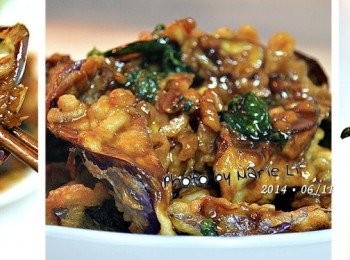 step6: 將剛煮好熱騰騰的《蒜醬》澆淋在盤子裡的炸茄子上面
一盤外酥內軟、香氣十足的《香酥蒜醬炸茄子》就可上桌了

炒至酥黃的蒜末搭上九層塔，一整個香氣逼人
裹著麵衣炸過的茄子外酥內軟的口感有入口即化的美味
油炸物雖然容易上火，在炎炎夏日吃不下飯的時候
來一盤《香酥蒜醬炸茄子》卻能讓人胃口大開，食指大動的好滋味~