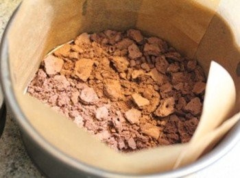 step2: 4.5吋乳酪蛋糕專用模(底部可脫模) 鋪上烤盤紙, 底部放適量捏碎的威化餅