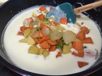 step10: 最後加入先前準備的雜菜材料攪均
