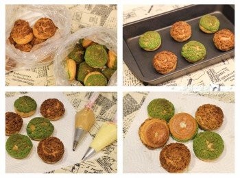 step14: 出爐後移至鐵網架上放涼，可直接裝待放冷凍保存。要吃之前只需取出，入150度C烤箱回烤約2~3分鐘，再從底部擠入卡士達醬即可。