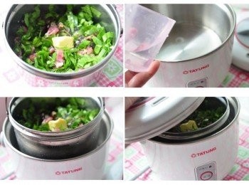 step3: 把所有備料放入白米鍋中攪拌一下，再將奶油塊放在最上層，輕輕的放入電鍋中