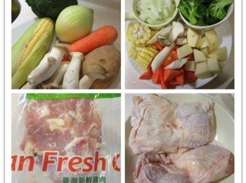 step1: 蔬菜切塊備料 雞腿排抓醃鹽巴白胡椒粉
