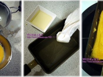 step1: 1. 全蛋打散後，過濾 (過濾過的蛋汁煎起來比較漂亮) 2. 用衛生紙將油塗抹在鍋面 (油太多容使煎蛋變烘蛋) 3. 小火將蛋汁煎到表面凝固後，翻面就可熄火讓鍋子餘溫把另一面的蛋汁煎至凝固 (餘溫可以使蛋汁凝固卻又不會太熟或是煎出竭色)
