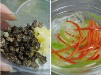 step3: 步驟3利用蒸煮時間先將配料處理好ˊ蒜頭切末ˊ 蔥和辣椒用刀背拍扁切細絲ˊ先泡冰水備用