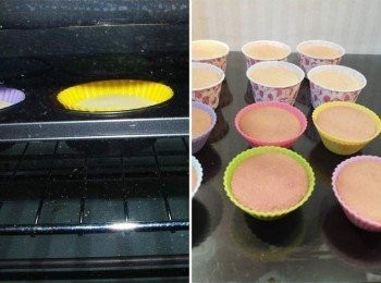 step5: 準備好小蛋糕模ˊ將步驟4倒入約7分滿ˊ 送入已預熱好的烤箱ˊ180度c烤20~22分鐘ˊ完成取出冷卻