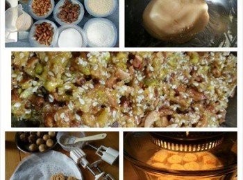 step1: (A1)五仁餡料做法:花生放入焗爐, 150c焗數分鐘至少許金黃, 取出去衣,放涼壓碎(或用光波爐180c波8分鐘,中途炒一炒花生)