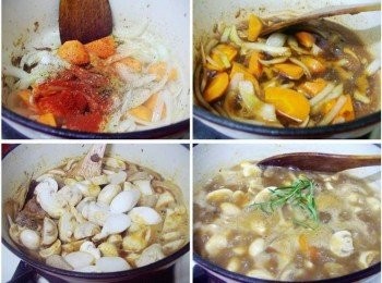 step3: 6.加入所有<span class="group_3">調味</span> 7.倒入紅酒及酌量的水煮滾 8.加入杏鮑菇ˊ蘑菇ˊ及新鮮迷迭香 9.燉煮40~50分鐘ˊ試試口感味道