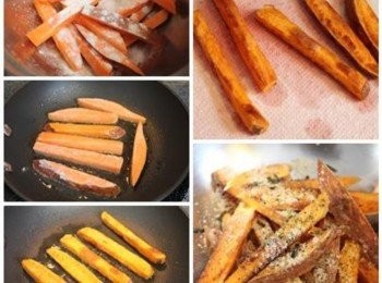 step1: 地瓜洗淨(外皮可刷乾淨或削除) 切成長條狀, 與片栗粉抓云