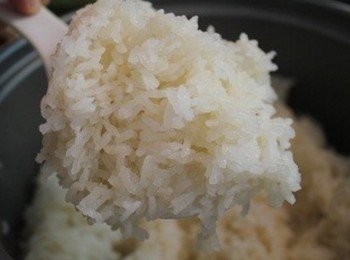 step1: 5杯糯米洗淨, 加4杯水, 放置電子鍋中. 煮好後悶30分鐘