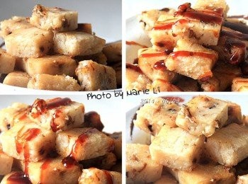 step7: 切塊煎至表面酥脆，沾上醬油膏或蒜蓉油膏
蘿蔔的香氣加上香菇塊在口裡咀嚼那種像是爆開的口感
很香、很好吃喔！！

下一次要來試試傳統的做法，應該會更道地~