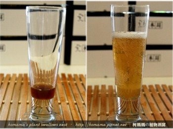 step2: 將祥記梅子醋倒入杯中後，直接再倒入碳酸氣泡水至七分滿。