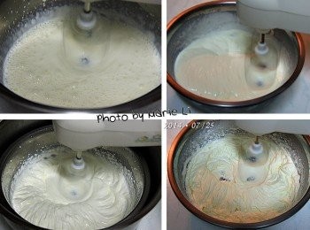 step3: 起初會出現細緻的泡沫，接著泡沫越來越多
繼續打，鮮奶油會越來越濃稠
漸漸地就會變成不流動的狀態了