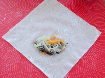 step3: 將一湯匙餡料放在春卷皮上