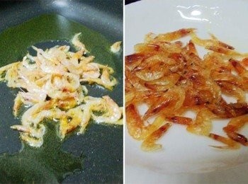 step2: 鍋內放入油2大匙ˊ小火加熱後擺入櫻花蝦ˊ一聞到香氣即可先盛起備用